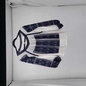 Michael Michael Kors Peasant Blouse White Blue Embroidery Balloon Sleeve XS